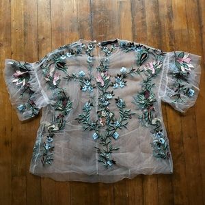 Zara mesh embroidered top